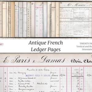 Antieke Franse digitale grootboekkit voor junkjournals, tags en ephemera - Authentieke grootboekscans gedateerd 1800 tot 1900 - Neutrale kit