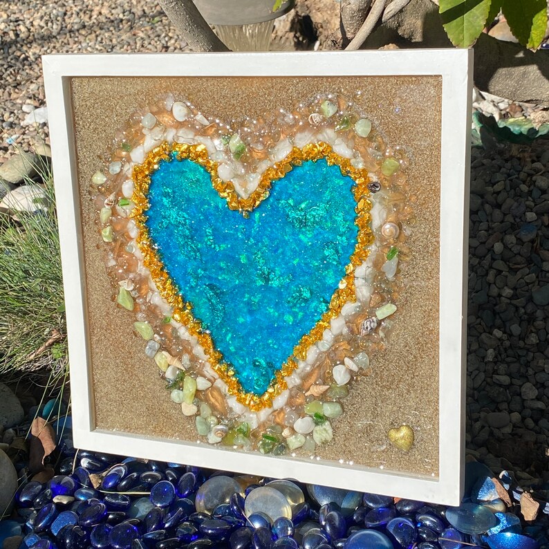 Heart of Gold Beach Glass & Resin Art Heart Shaped Wall Art Etsy