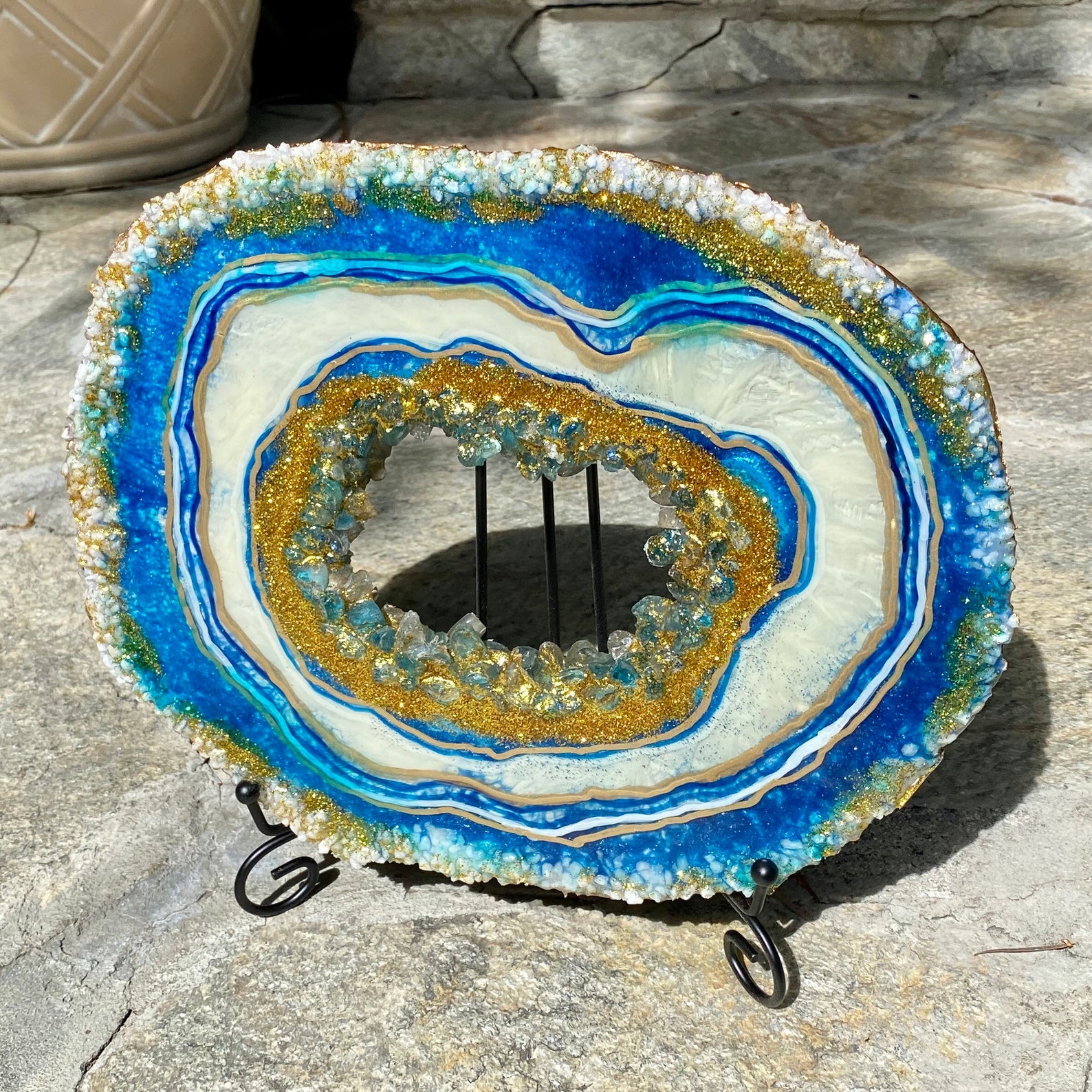Geode resin art geode sculpture agate slice abstract art Etsy