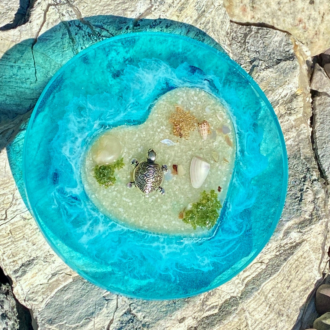 Turtle Ocean Heart Jewelry Tray, Beach Trinket Bowl, Ring Dish, Trinket