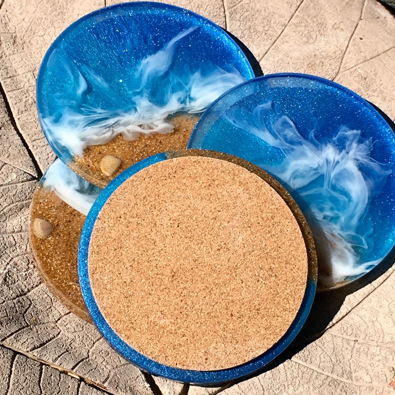 Beach coasters with sea shell Ocean resin art epoxy resin Etsy