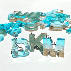 Resin alphabet beach keychain, 3D letters and numbers ocean key chain, 3 styles, can be personalized