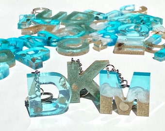 Resin alphabet beach keychain, 3D letters and numbers ocean key chain, 3 styles, can be personalized