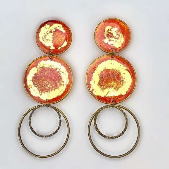 long resin drop earrings statement earrings #2030 Multi color ink dyed triple hoop earrings resin jewelry