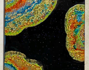 Amoebas in Space, Galaxy resin painting, geode resin art, Space wall art, 3D resin pour abstract art