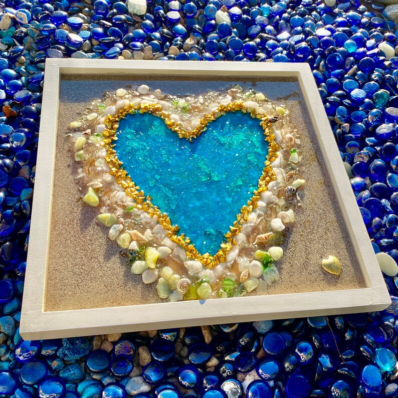 Heart of Gold Beach Glass & Resin Art Heart Shaped Wall Art Etsy