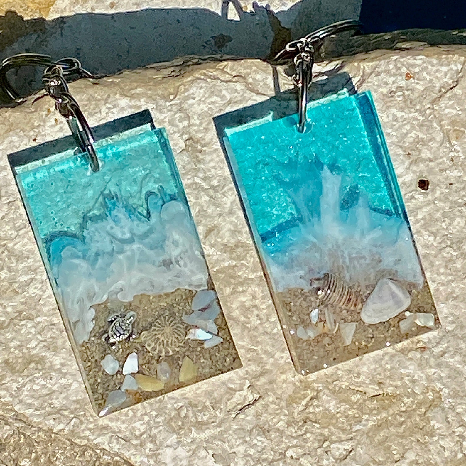Resin 3D Beach Keychain 3 Sizes Sea Turtle Jewelry Beach Etsy