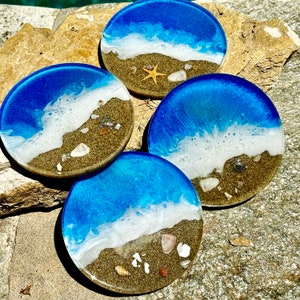 Beach coasters with sea turtle, silver sea turtle coaster, blue coaster, beach resin art