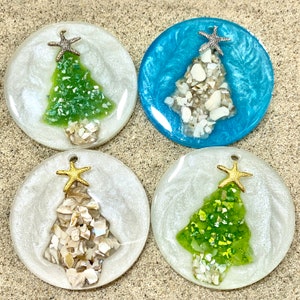 Beach ornaments with Christmas tree, glow in the dark Beach Christmas ornament, sea glass ornament, shell ornament