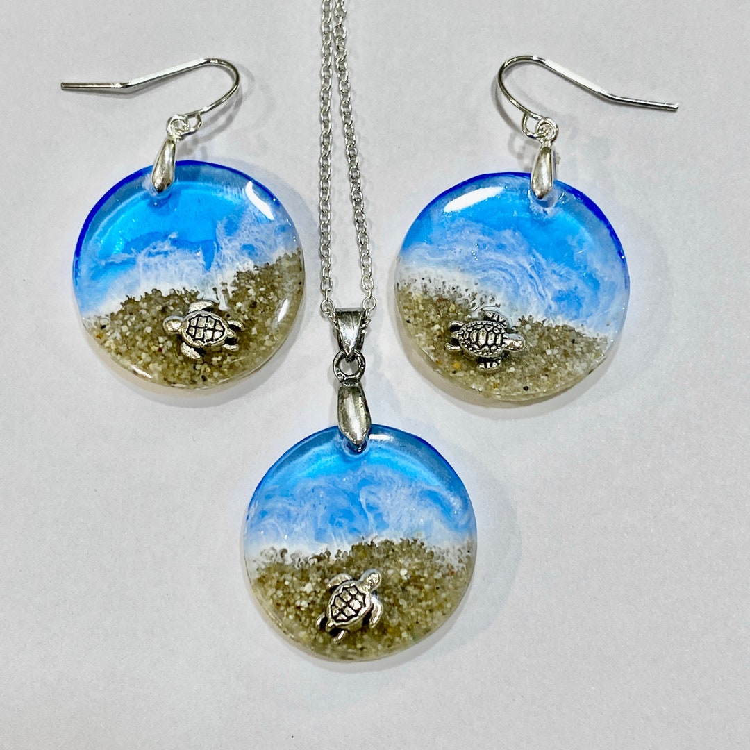 Sandy Beach Earring or Pendant With Sea Turtle, Beach Jewelry, Sea