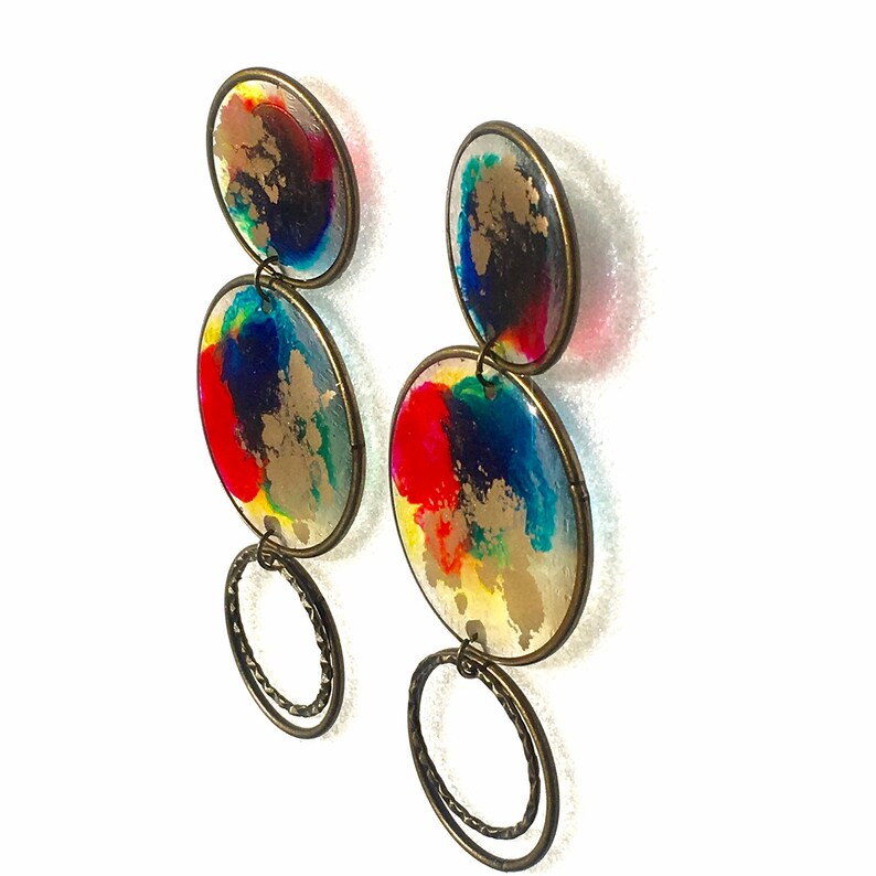 long resin drop earrings statement earrings #2030 Multi color ink dyed triple hoop earrings resin jewelry