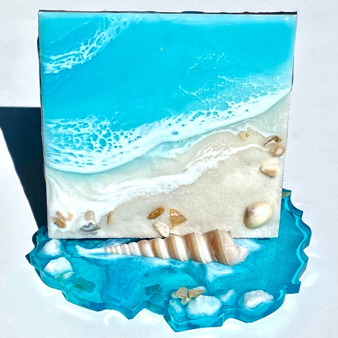 海の風景レジンアート 青と白の波正方形