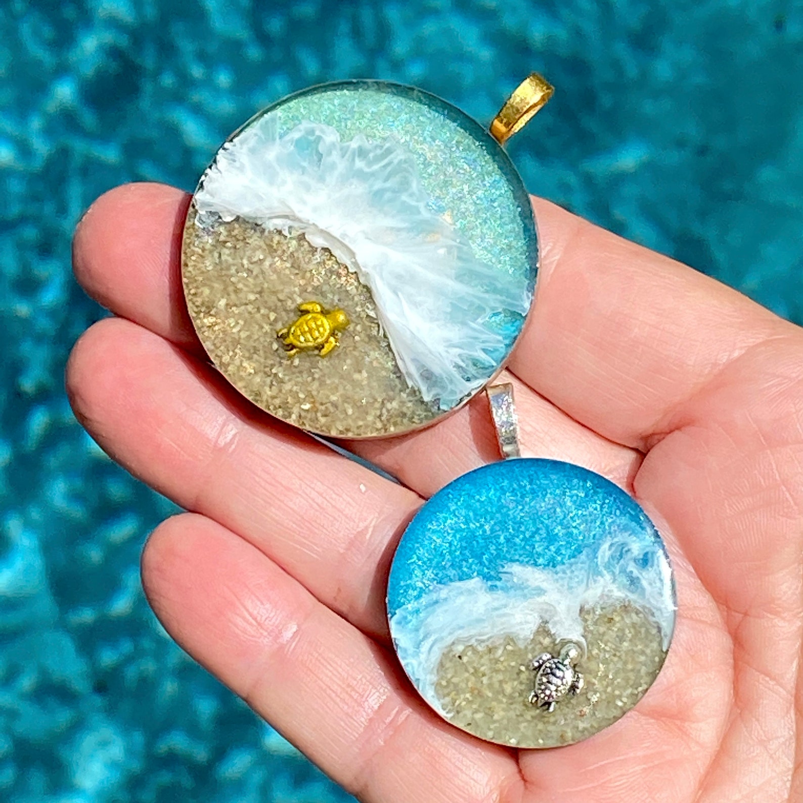 Sandy beach pendant with sea turtlebeach jewelry beach | Etsy