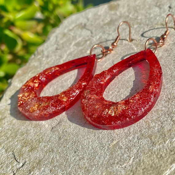 Gold and Red Resin Earrings