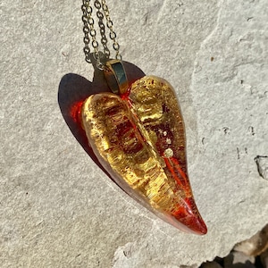 Ruby Red Heart pendant, red and gold heart ornament, heart necklace, valentine jewelry #2313
