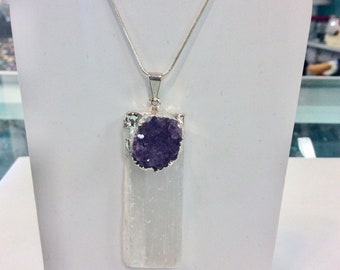 Selenite & Natural Amethyst Cluster Necklace