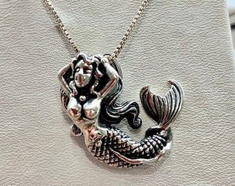 Sterling Silver Substantial Mermaid Necklace Designed all around 360 degrees.