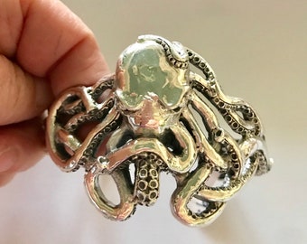 Octopus Sterling Silber Manschette Armband Solid Heavy Duty