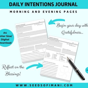 Diario de intenciones diarias Planificador bíblico imprimible Oración Escrituras Versículos devocionales Descarga digital PDF Inserta Carta A4