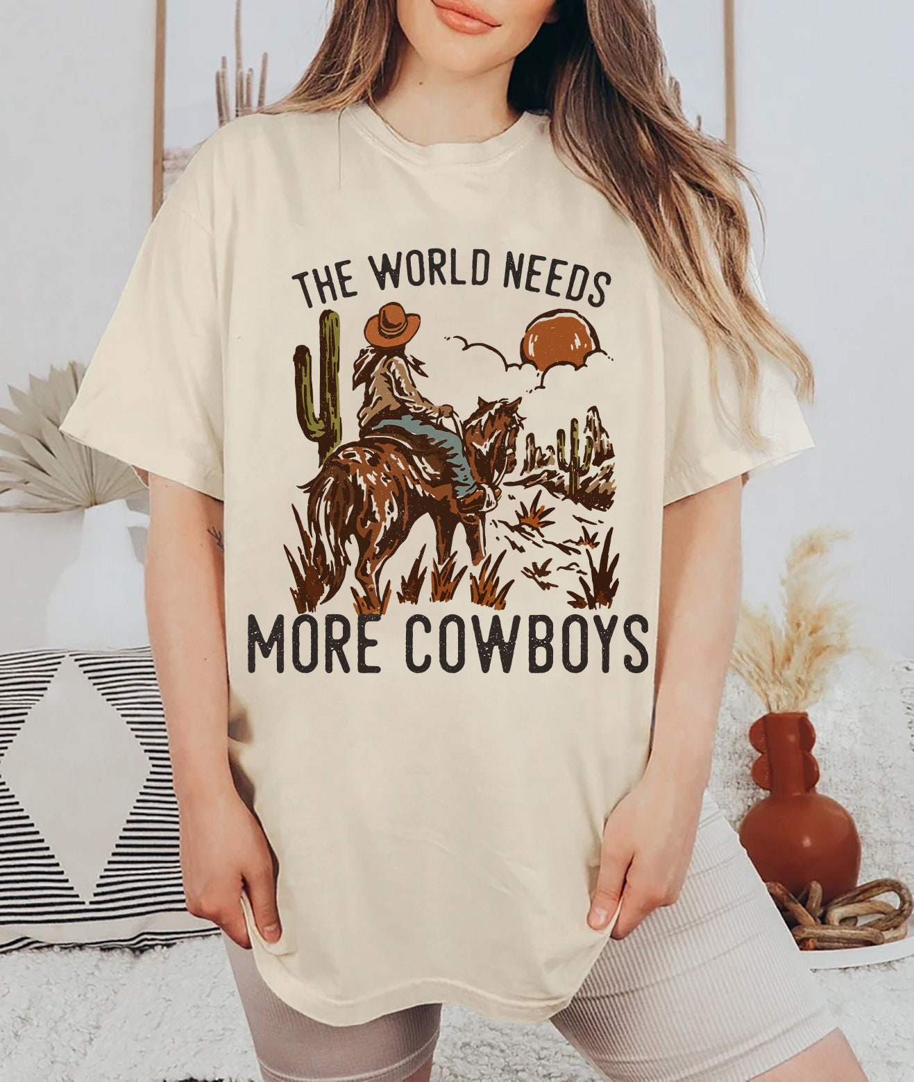The World Needs More Cowboys Shirt Retro Neutral Cowboy - Etsy