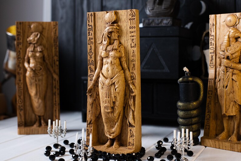 Isis, diosa egipcia, estatua de Isis, diosa egipcia, diosa pagana, Egipto, mitología, wicca, altar, brujas, Kemet, nubia, figurilla imagen 6
