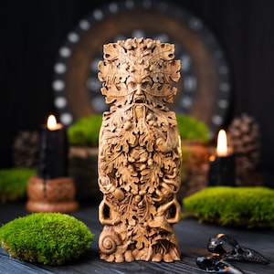 Greenman statue, Forest god, Greenman, celtic god, pagan god, Cernunnos, Cernun, horned god, wiccan, wicca, altar, druid, witchcraft, gaelic