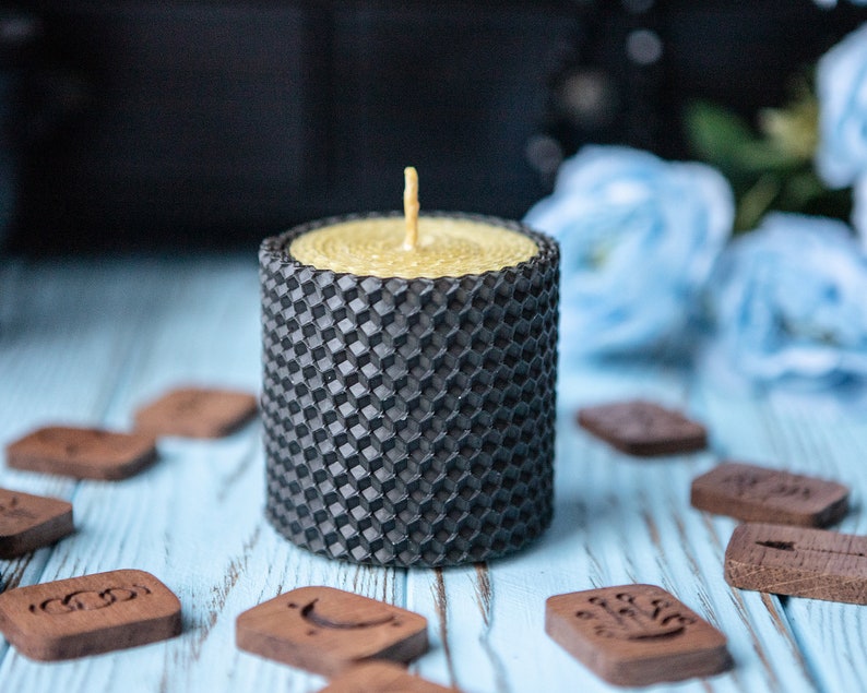 occult witch candlestick home altar norse witchy Black and Yellow Candle 6,5cm magi\u0441 celtic beeswax ritual handmade wicca