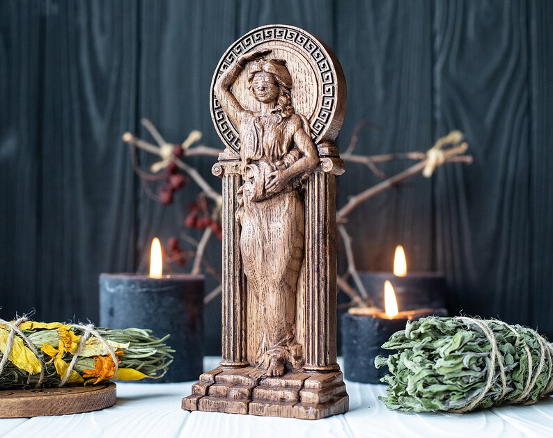 Wooden Fortuna statue TycheFortuna Lady Luck figurine Etsy