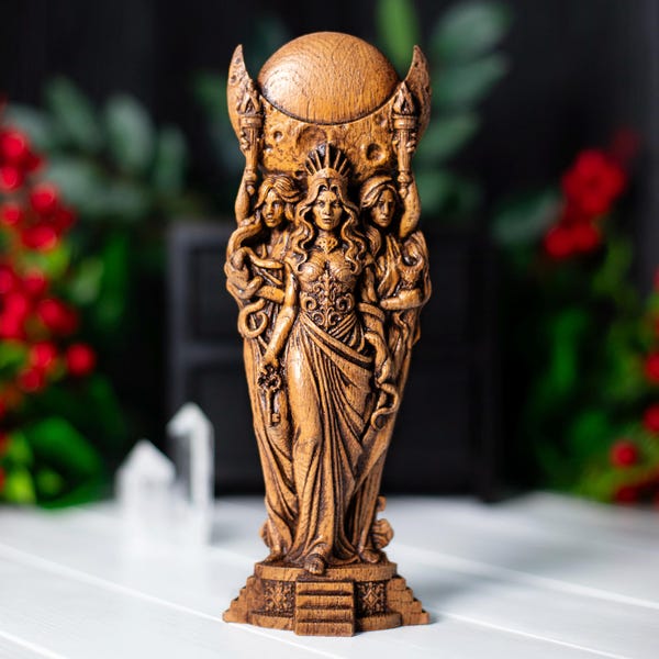 Hecate Statue Triple Goddess, Hekate Altar, with Crossroads, Hecate Key and Moon phases | Witchcraft Gift 22.5cm (8.8 in)