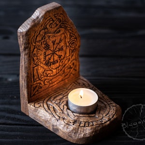 Candle holder, candlestick, Scandinavian, home altar, runic stone, runes, norse, viking, heathen, handmade