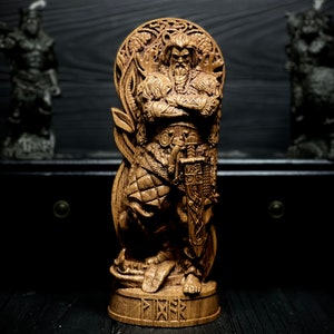 Vidar statue – silent avenger of Fenrir the old wolf, honored in Asatru strength of Poetic Edda, linked with berserk Viking statue tradition
