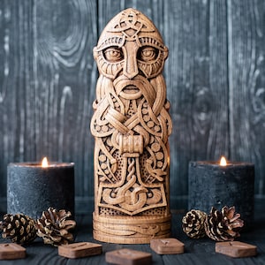 Thor, warrior, old Norse pagan god statue, viking pagan scandinavian gods altar mythology