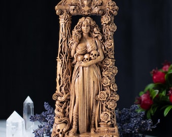 Persephone with SKULL, goddess of spring, greek statue, Kore figurine, queen of the underworld, pagan, wiccan, wicca, altar, witches