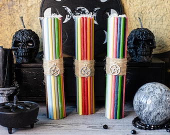 Gekleurde rituele kaarsen 20 cm, huisaltaar, kaarsenhouder, kandelaar, heksenachtig, magie, ritueel, heks, Keltisch, Noors, wicca, heidens, handgemaakt