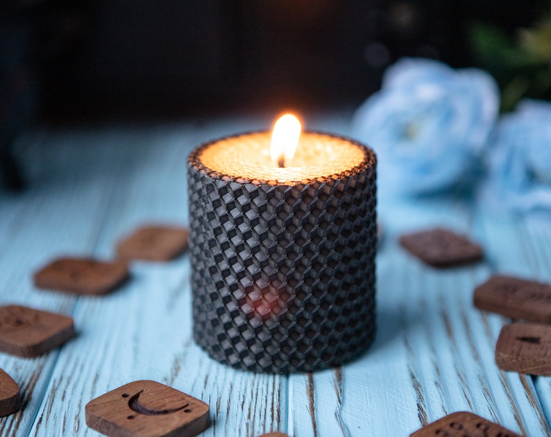occult witch candlestick home altar norse witchy Black and Yellow Candle 6,5cm magi\u0441 celtic beeswax ritual handmade wicca