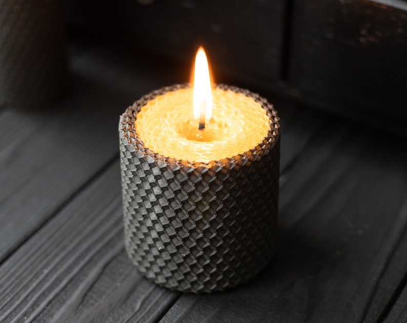 occult witch candlestick home altar norse witchy Black and Yellow Candle 6,5cm magi\u0441 celtic beeswax ritual handmade wicca