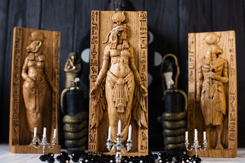 Isis, diosa egipcia, estatua de Isis, diosa egipcia, diosa pagana, Egipto, mitología, wicca, altar, brujas, Kemet, nubia, figurilla imagen 9