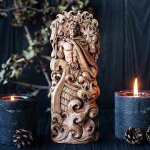 Manannan Mac Lir, estatua del dios Manannan, dioses irlandeses, dios pagano, wiccan, wicca, altar, druida, brujas, gaélico, celta