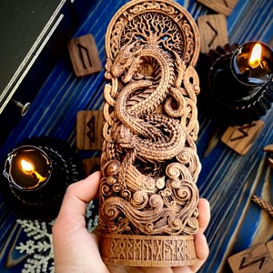 Jormungandr World Serpent of Midgard, shown as Ouroboros – Leviathan statue wall hung sculpture from North mythology and Poetic Edda