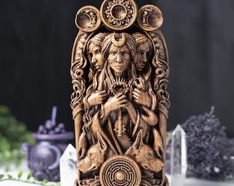 Hecate bust – mystical triple goddess statue for shadow work and lunar magick, with strophalos symbol - Sacred hekate statue