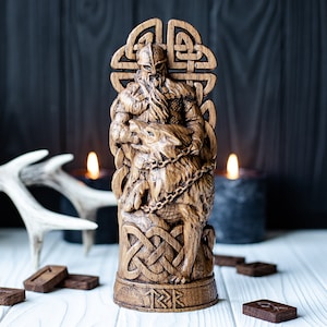 Norse god Tyr statue – deity of courage who faced Fenrir, linked with berserk warriors – powerful wall hung sculpture from North mythology
