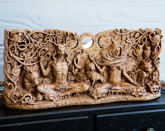 CERNUNNOS and Moon goddess, Triple goddess, triple moon, Sun god, Cernun, horned god, celtic god, pagan god, wicca, wiccan altar, witchcraft
