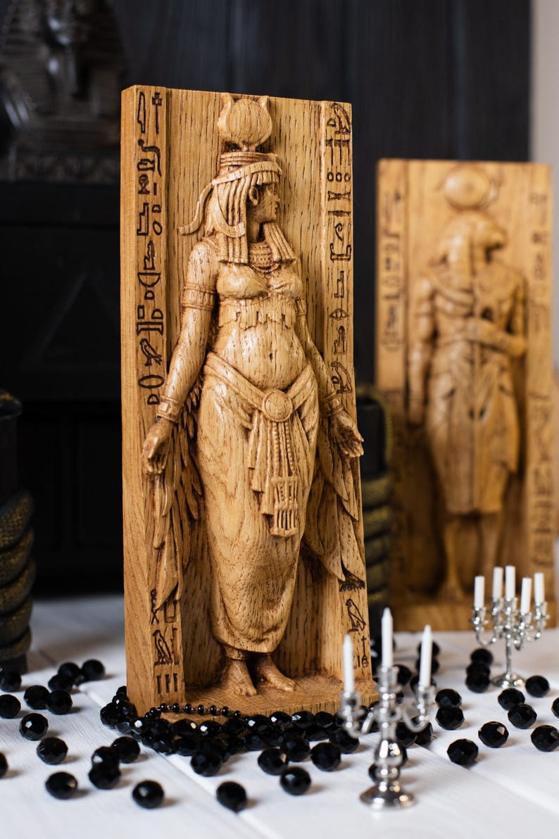Isis, diosa egipcia, estatua de Isis, diosa egipcia, diosa pagana, Egipto, mitología, wicca, altar, brujas, Kemet, nubia, figurilla imagen 4
