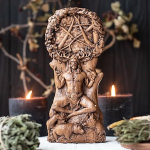 Cernunnos Horned God Statue – Hand Carved Celtic Pagan Altar Decor – Druid Gaelic Figurine