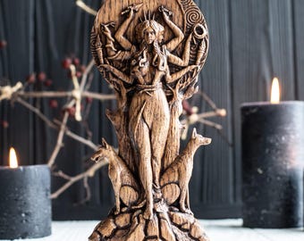 Hekate-Statue für den Altar – Hekate, griechische Göttin der Magie, mit Hekate-Schlüssel, mystische Wicca-Statue für Schattenarbeit und heiliges Altar-Set