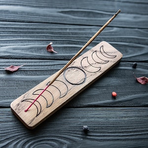 Incense holder moon magick energy, lunar phases, Incense  stand, candlestick, Celtic, home altar, Wicca, witches, handmade, candles, decor
