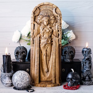 Estatua grande de Hécate de 15 pulgadas, diosa griega, para altar pagano doméstico, estatua wicca, brujas, llave de Hécate, diosa triple