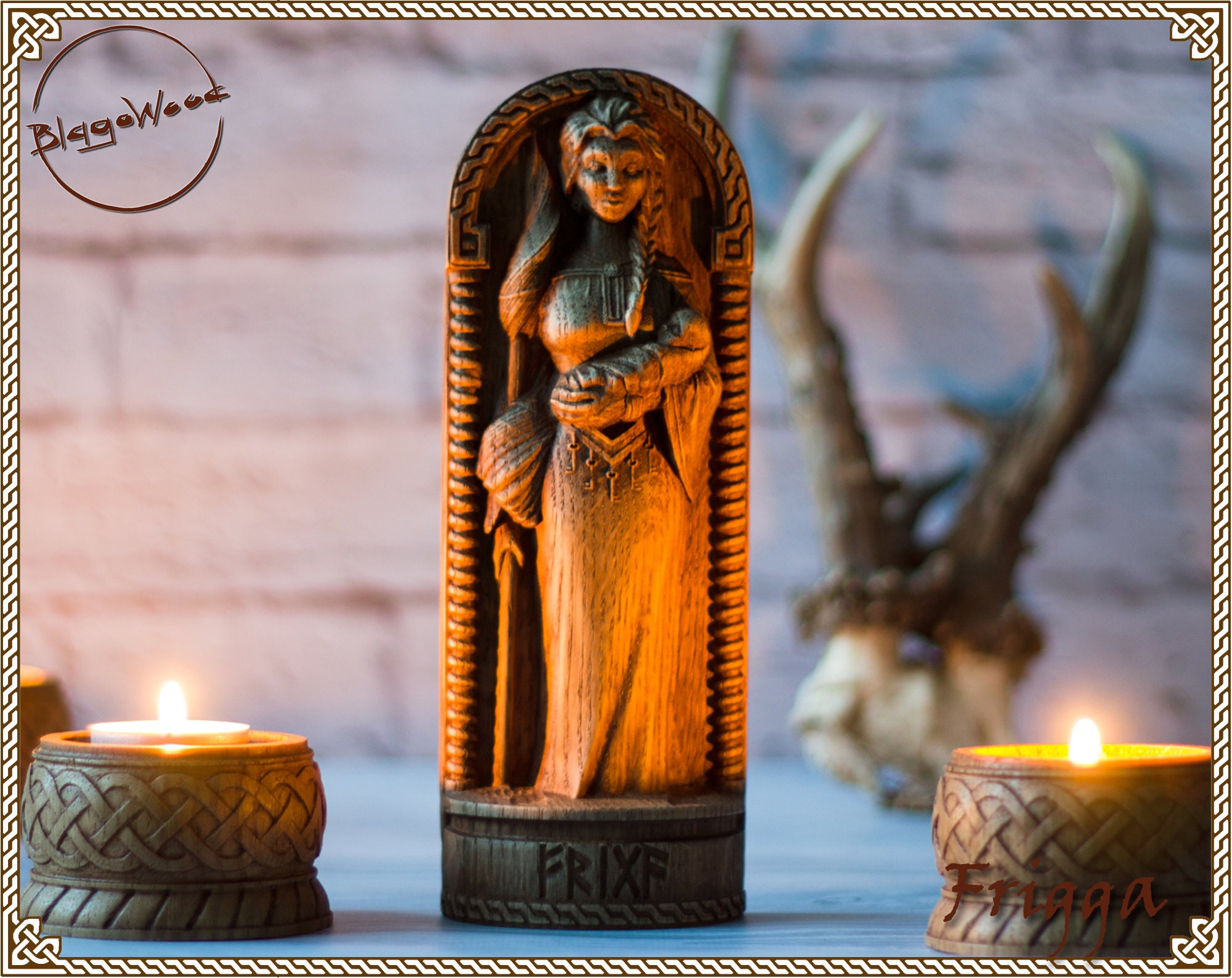 Frigg Norse goddess statue, Frigg wooden statue, pagan altar figure