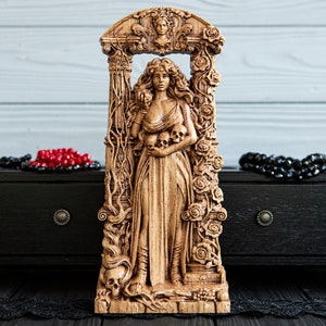 Persephone with SKULL, goddess of spring, greek statue, Kore figurine, queen of the underworld, pagan, wiccan, wicca, altar, witches