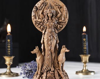 Hekate statue for altar - goddess of lunar magick. Hecate of the roads figurine linked with shadow work and deity identification